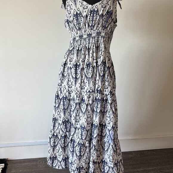 LA PLAGE Size Large Beaufort Strappy Maxi Dress Blue White Pockets Resort Boho - Picture 15 of 16